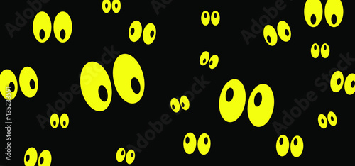 Yellow cartoon creepy spooky eyes in the darkness. Eyes for Halloween party. Flat vector monster, spook pictogram. Eyes sparkle in the dark,