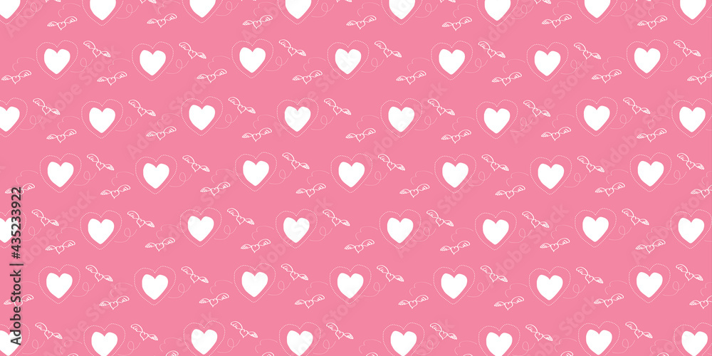 White heart pattern on pink background. Cute seamless pattern. Endless romantic print. Vector illustration.