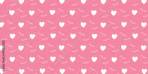 White heart pattern on pink background. Cute seamless pattern. Endless romantic print. Vector illustration.