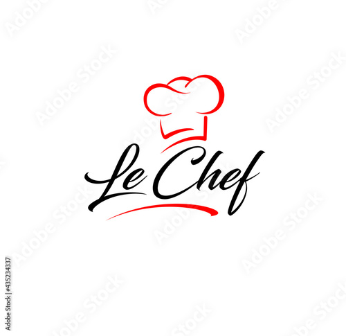 le chef - logo for restaurant cafe or food delivery service. Hat chef lattering