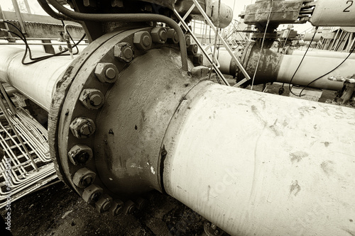 Bild auf Leinwand Flange bolted connection of the main gas pipeline at the compressor station