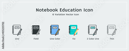 Line, Flat, Thin, Field, Colorful, Outline Style Notebook Education Icon Vector Design