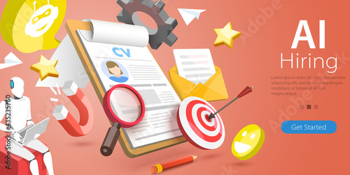 3D Vector Conceptual Illustration of AI Hiring, Robot HR Manager