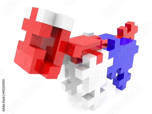 An abstract animal figure from colored puzzle pieces