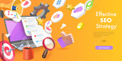 3D Vector Conceptual Illustration of Digital Marketing Campaign, Web Search Engine Algorithms, SEO Optimization