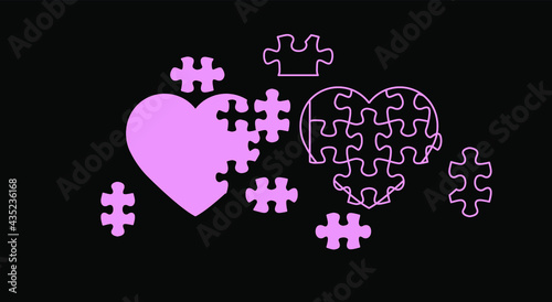 Heart-shaped puzzle. Conceptual vector illustration of the problems of love and partnership.