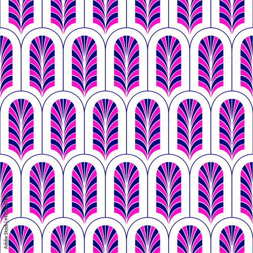 Pink and blue art deco palmette design