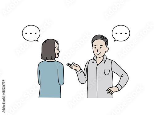 会話する中高年の夫婦　話す　コミュニケーション　男女　ミドル　イラスト素材