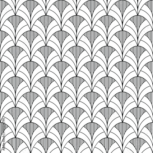 Outlined seamless art deco palmette design