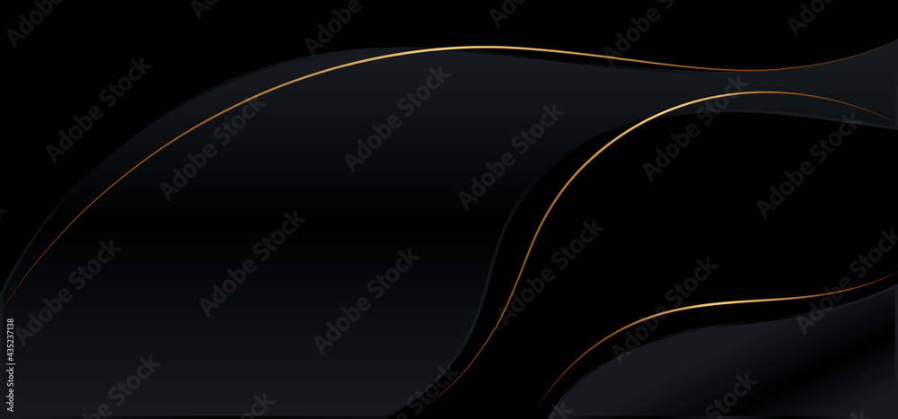 Fototapeta premium Abstract background black shiny curved shape with gold threads lines luxury style