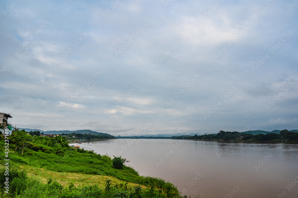 Beautiful Landscape of Mekhong river between thailand and laos from Chiang Khan District.The Mekong, or Mekong River, is a trans-boundary river in East Asia and Southeast Asia