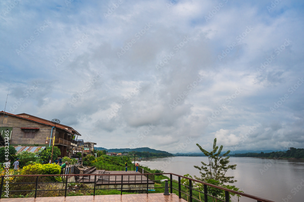 Unacquainted People with Beautiful Landscape of Mekhong river between thailand and laos from Chiang Khan District.The Mekong, or Mekong River, is a trans-boundary river in East Asia and Southeast Asia