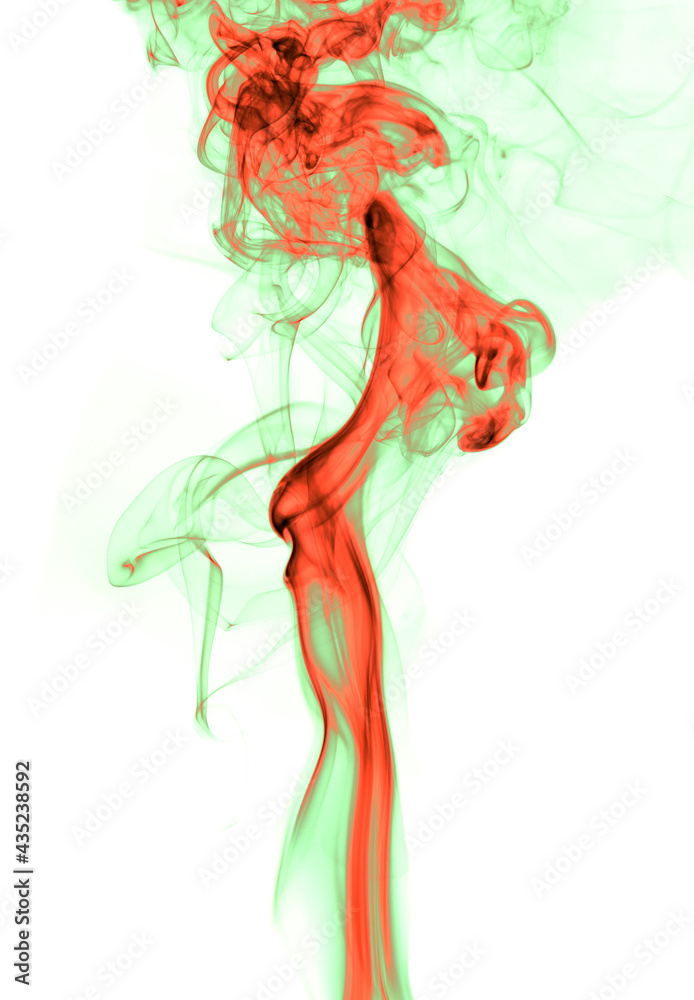 Obraz premium Red and green smoke on a white background.