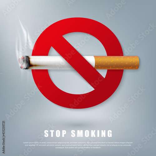 Stop smoking campaign illustration no cigarette for health cigarette and red forbidden sign