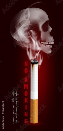 Stop smoking campaign illustration no cigarette for health cigarette and scary human skull