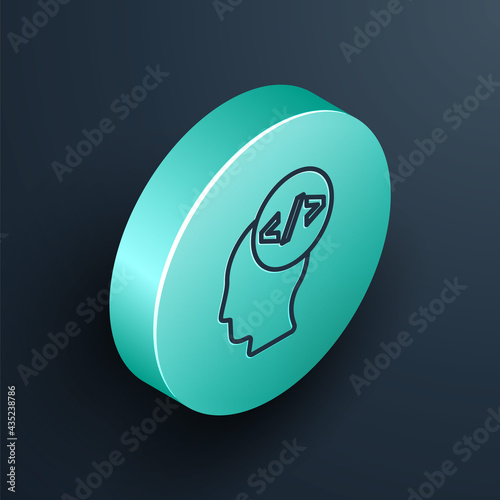 Isometric line Web design and front end development icon isolated on black background. Turquoise circle button. Vector