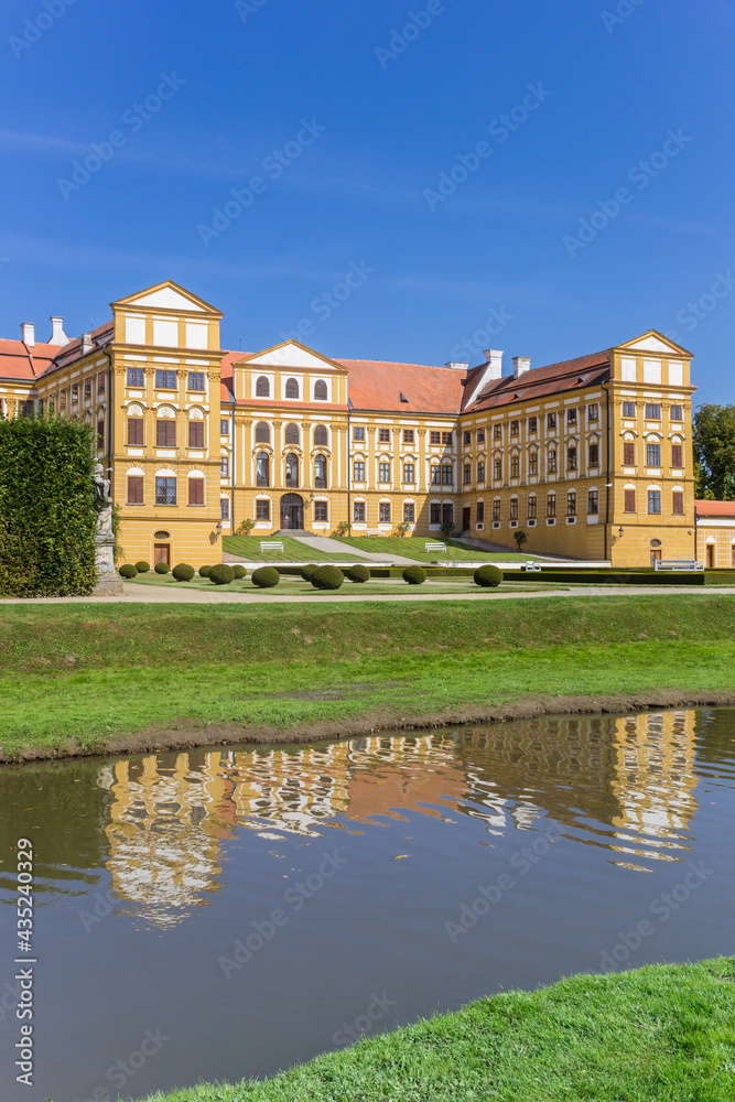 Castle of Jaromerice nad Rokytnou reflected in the water, Czech Republic