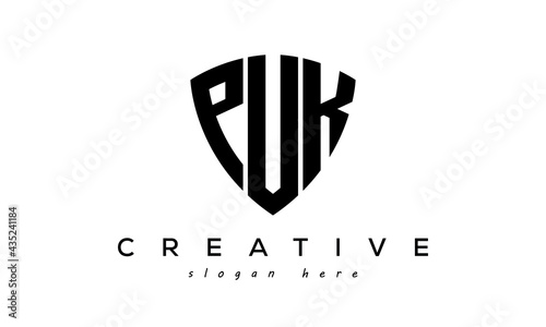 PUK letters creative logo with shield	