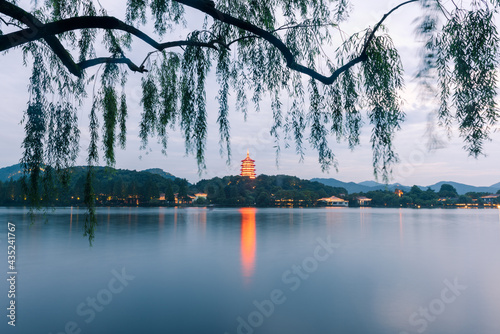 Leifeng Pagoda at night in West Lake,Hangzhou,China photo