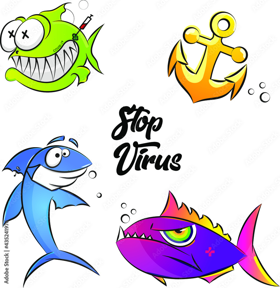 Obraz premium stop virus fish illustration 