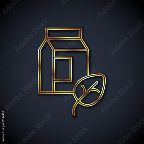 Gold line Vegan milk icon isolated Gold line background. Vegetarian product. Vector