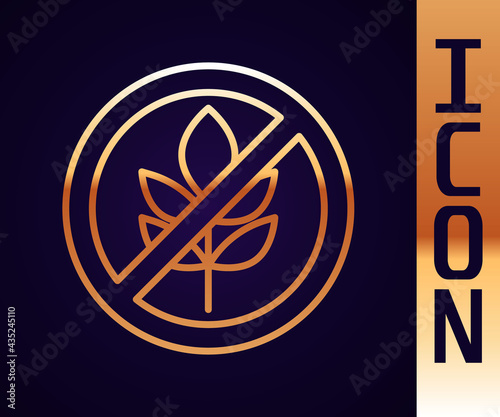 Gold line Gluten free grain icon isolated Gold line background. No wheat sign. Food intolerance symbols. Vector