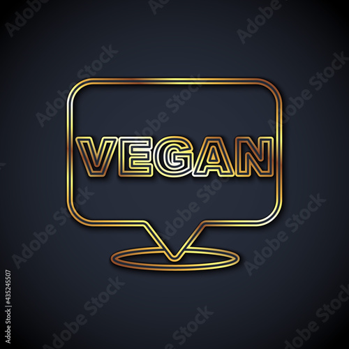 Gold line Vegan food diet icon isolated Gold line background. Organic, bio, eco symbol. Vegan, no meat, lactose free, healthy, fresh and nonviolent food. Vector