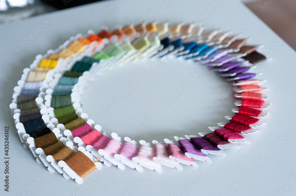 Word DIY world made of colorful bobbins, treads. Do it yourself concept. Sewing, hobby