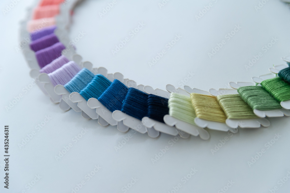Word DIY world made of colorful bobbins, treads. Do it yourself concept. Sewing, hobby