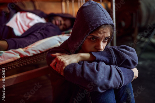 Slika na platnu Drug addict man and woman took a dose in den