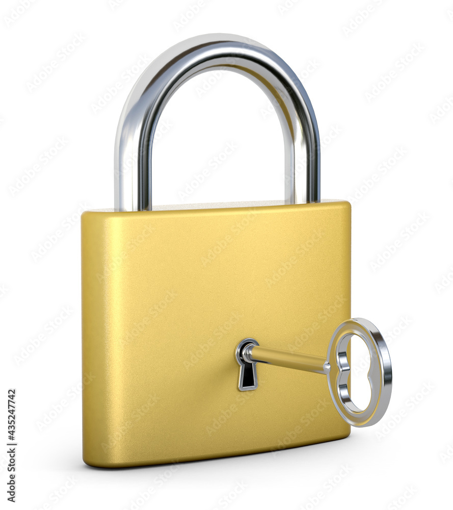 Naklejka premium Golden lock with keys. 3d illustration. 