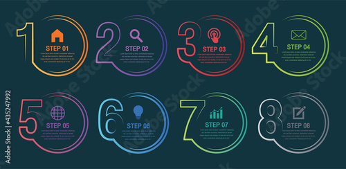 Infograph 8 step element. circle graphic chart diagram, business graph design.Thin line design with numbers 8 options or steps.