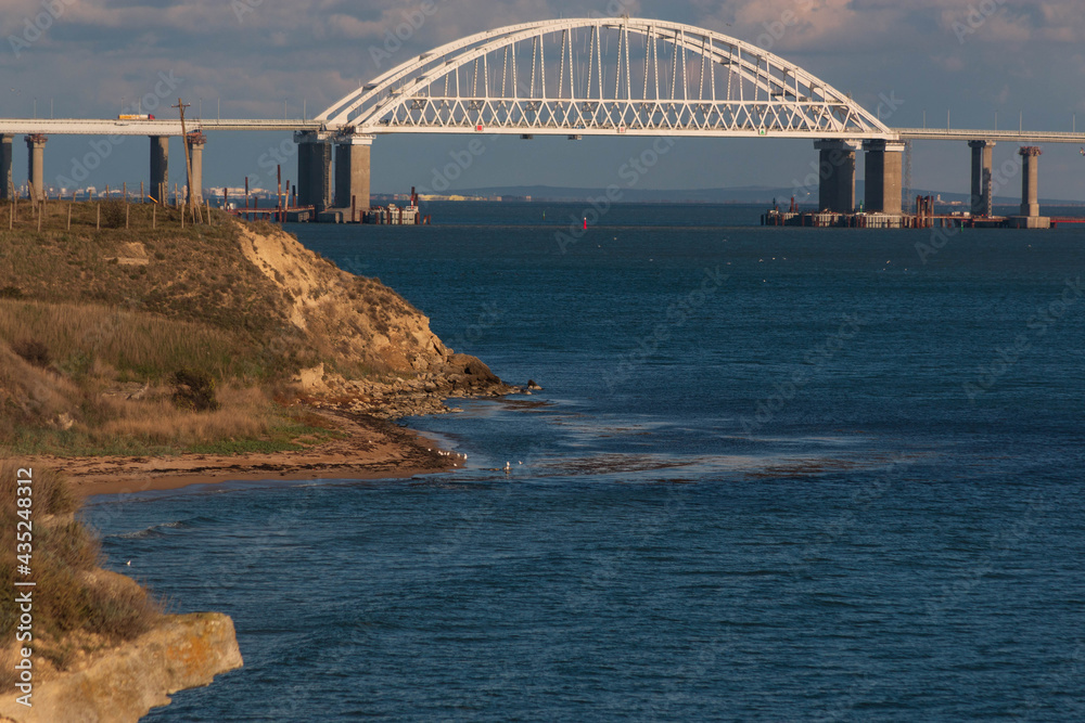 Naklejka premium view of the white Crimean bridge