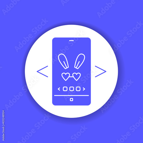 Digital face application color glyph icon. Photo filter bunny ears