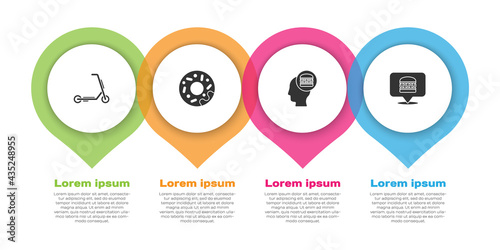 Set Scooter delivery, Donut, Online ordering and and burger. Business infographic template. Vector