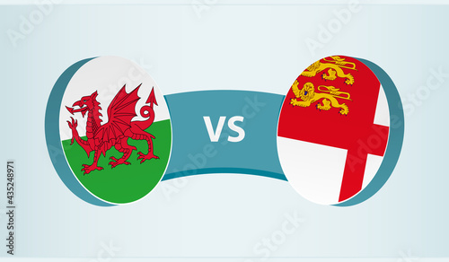Wales versus Sark, team sports competition concept.