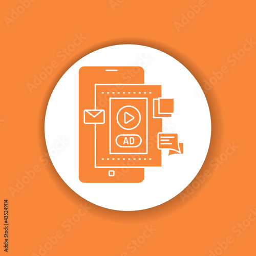 Blog advertising color glyph icon. Content promotion in smartphone.