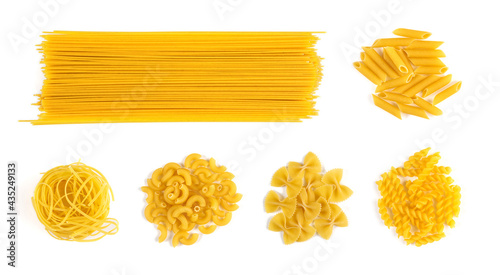 Set of italian pasta portion isolated on white background