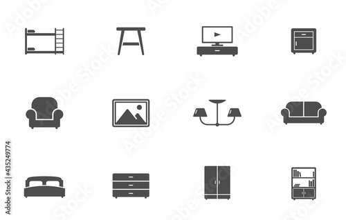 furniture silhouette vector icons isolated on white. furniture icon set for web, mobile apps, ui design and print
