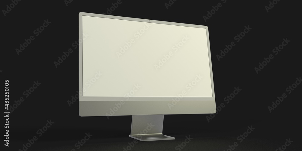Computer display mock up with blank white screen. Stylish desktop computer mockup. 3d
