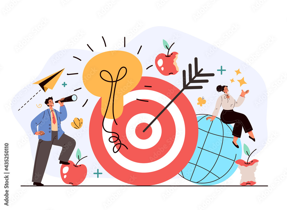 Management looking future organization marketing strategy target and good idea new project concept. Vector flat cartoon modern style graphic illustration Stock Vector | Adobe Stock Management looking future organization marketing strategy target and good idea new project concept. Vector flat cartoon modern style graphic illustration Stock Vector | Adobe Stock