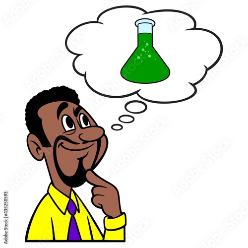 Man thinking about Chemistry - A cartoon illustration of a man thinking about Chemistry class.