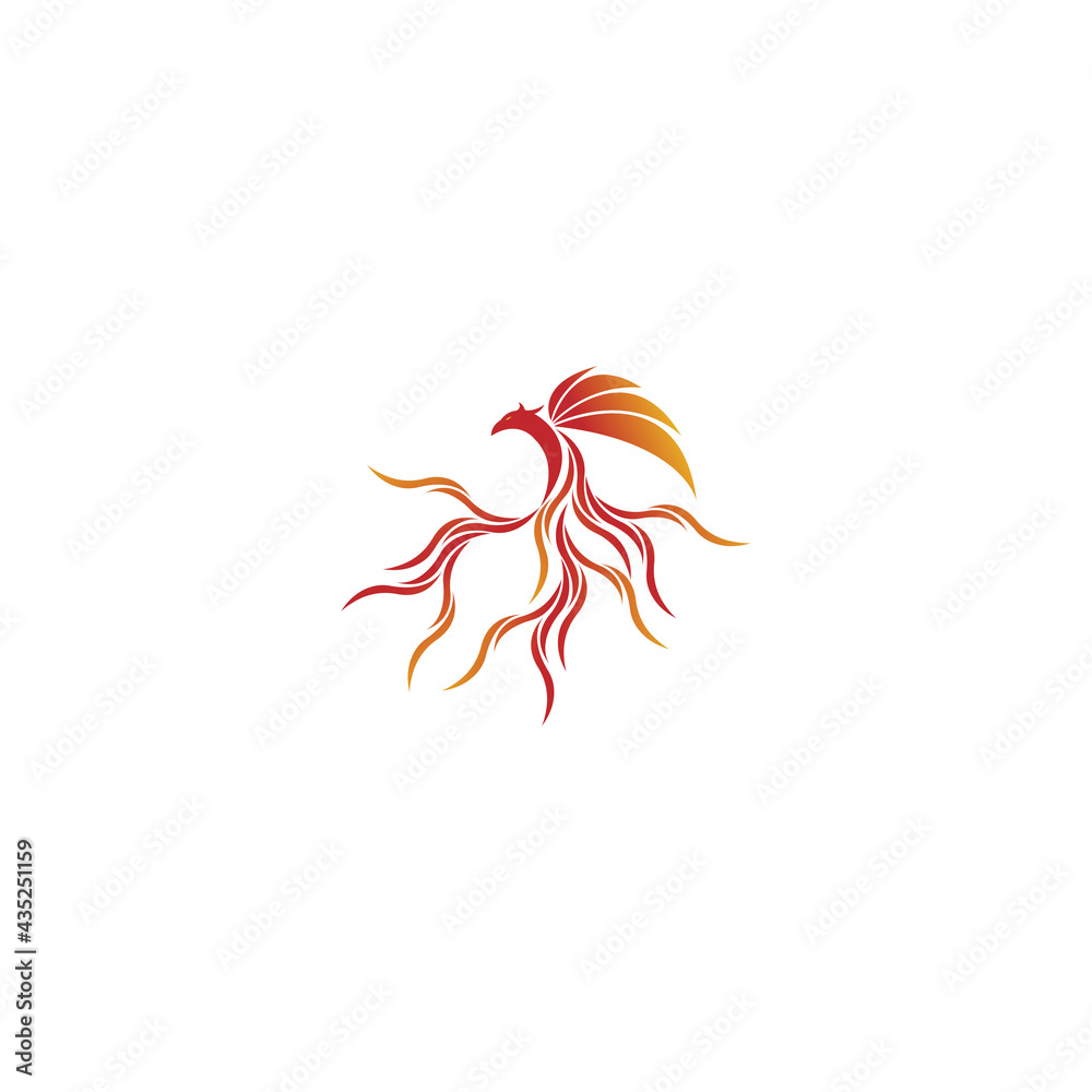 Fototapeta premium Phoenix flying fire bird vector abstract logo icon design template 