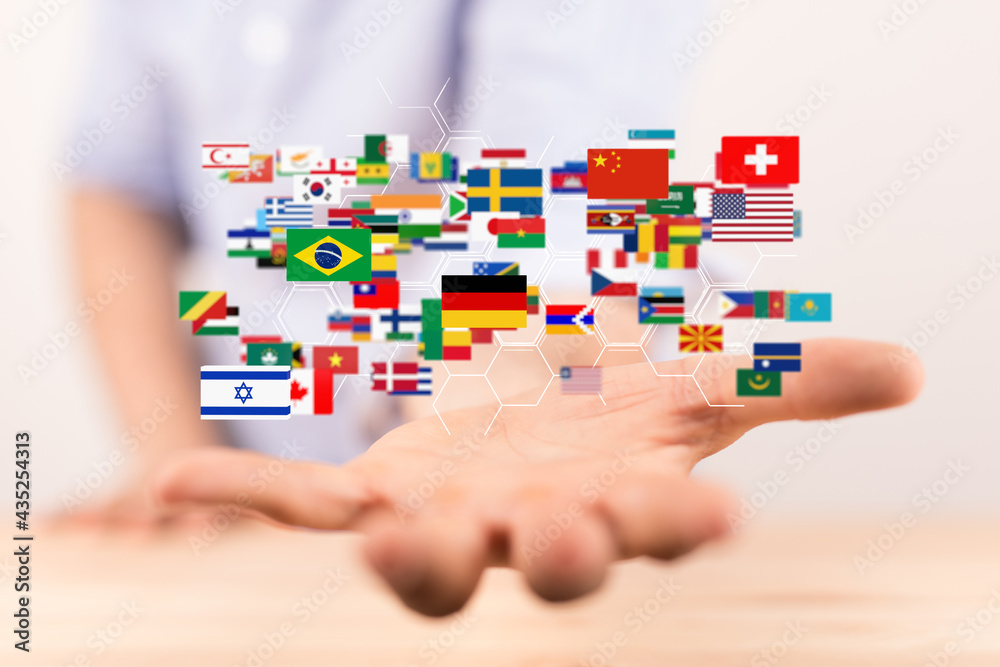 World map with all states and their flags