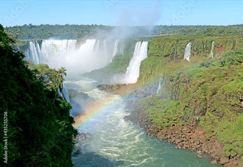 Spectacular View of Powerful Iguazu Falls at Brazilian Side with a Rainbow  Foz do Iguacu  Brazil  South America