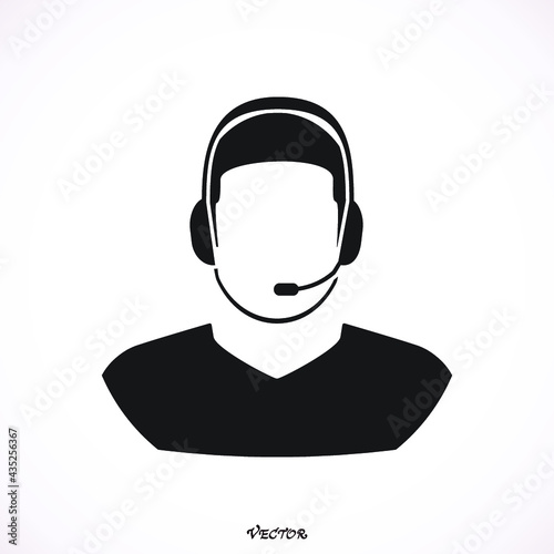 Call center operator with headset web icon design. Call center avatar set. Client services and communication, customer support, phone assistance, information, solutions. Vector © Galatenko