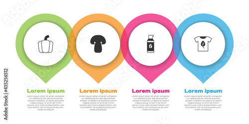 Set Bell pepper, Mushroom, Organic cosmetic and Vegan shirt. Business infographic template. Vector