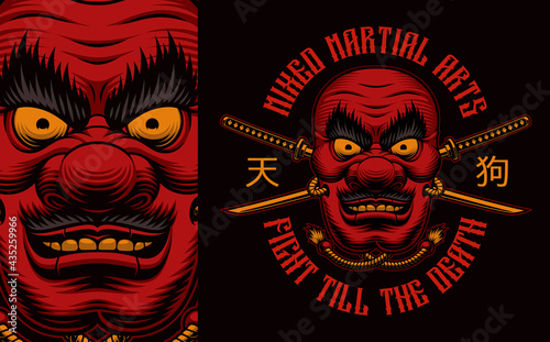 Foto Japanese Tengu mask colorful t-shirt design on a black background