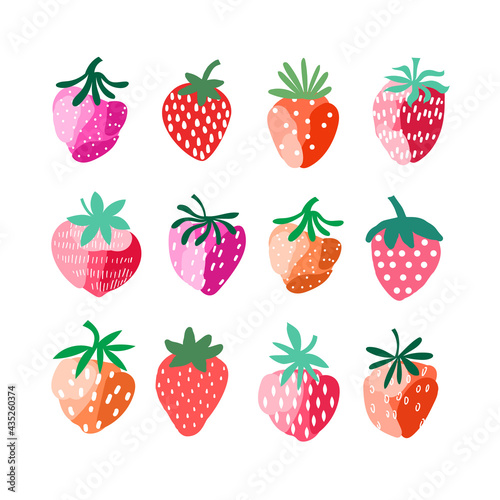 Fototapeta Naklejka Na Ścianę i Meble -  Hand drawn strawberry set. Cute summer strawberry collection