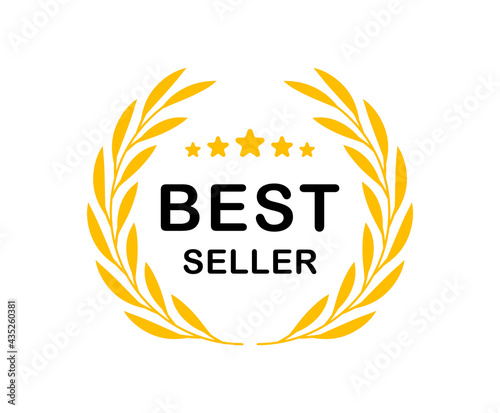 Best seller badge. Best seller gold logo design with wreath laurel. Vector illustration.